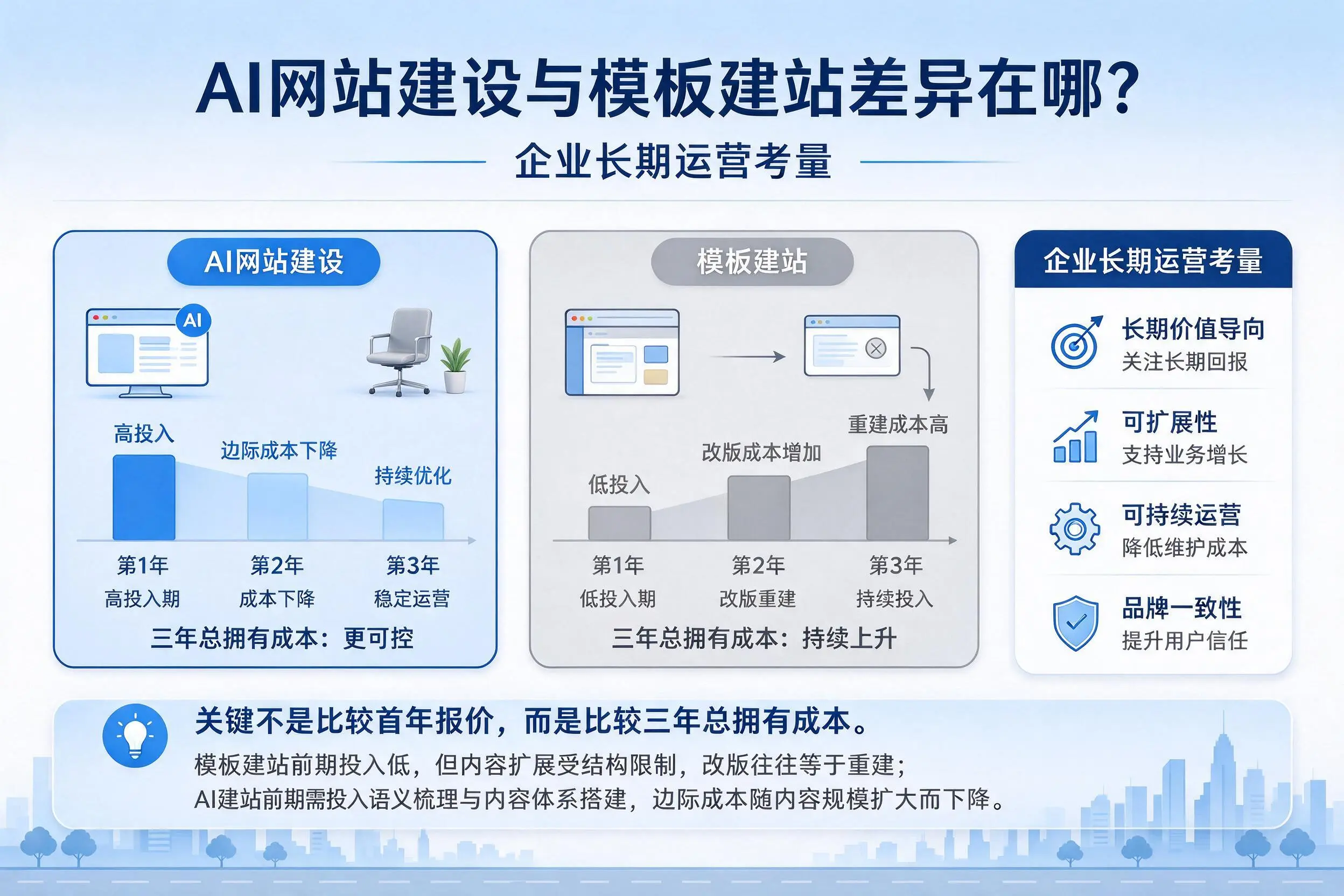 AI网站建设与模板建站差异在哪？益阳企业长期运营考量